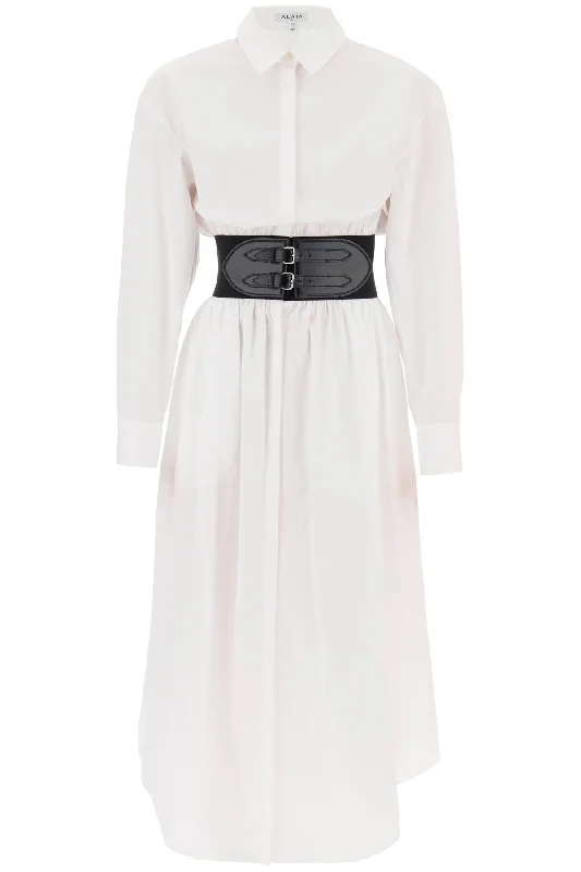 Poplin Chemisier With Belt  - White