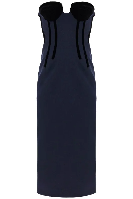 Velvet Detailed Bustier Dress With Nine  - Blue