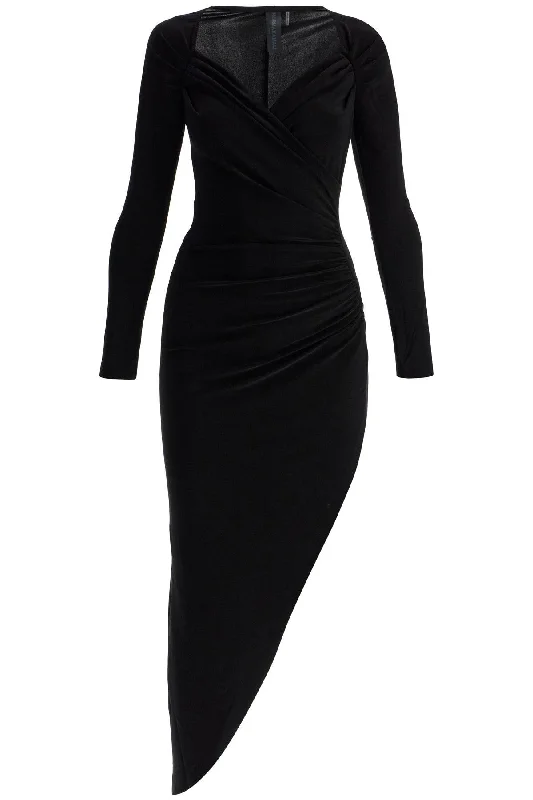 Asymmetric Draped Jersey Stretch Dress In  - Black