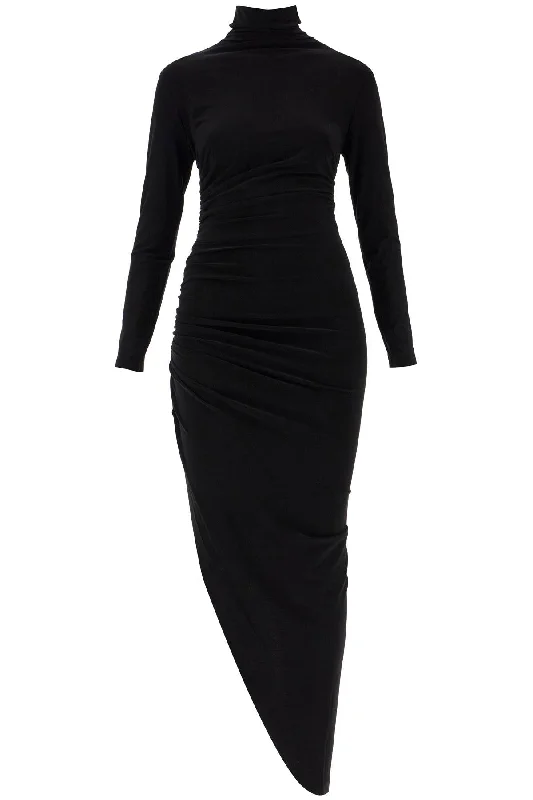 Asymmetric High-neck Dress  - Black