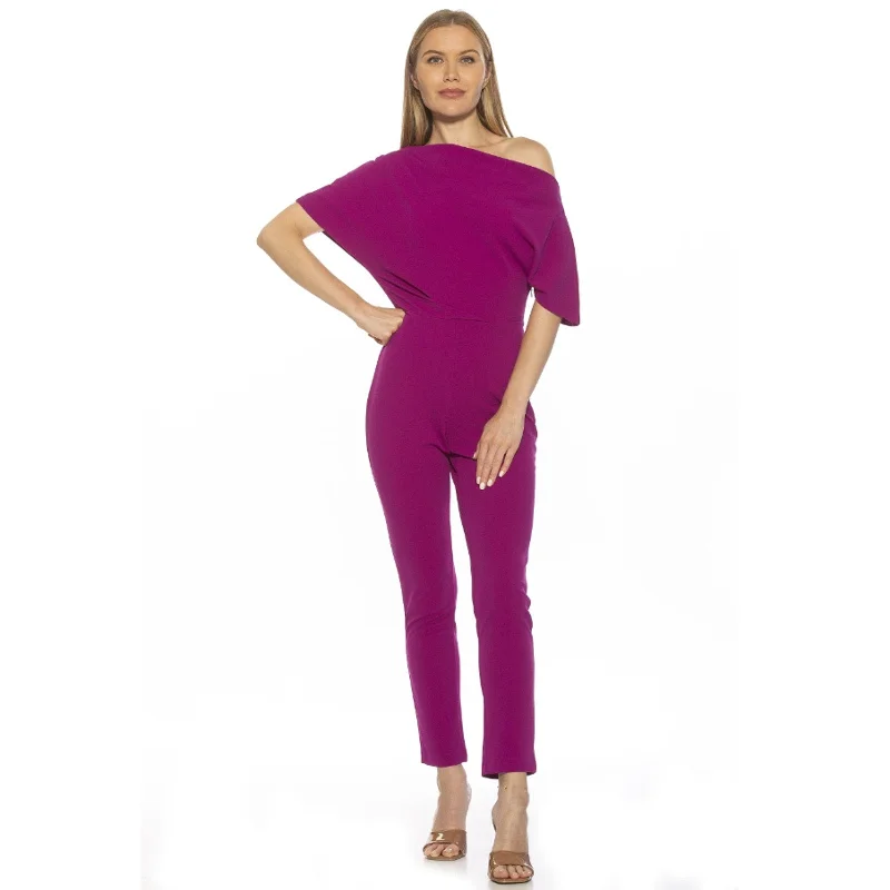 ALEXIA ADMOR Women's Off Shoulder Athena Jumpsuit Small Purple Magenta NWT