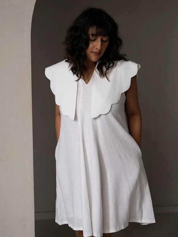 Amal Linen Collar Dress White