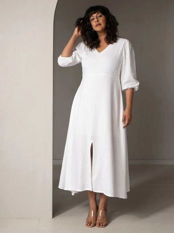 Amal Linen Slit Dress White