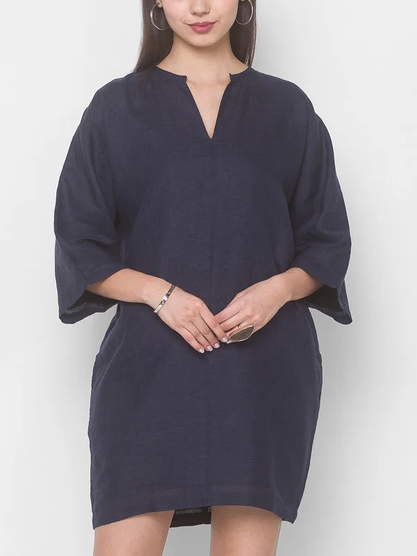 Ansie Linen Dress Navy Blue