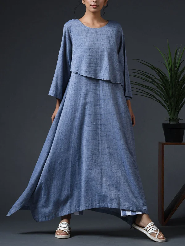 Asymmetrical Flap Yoke Dress Blue