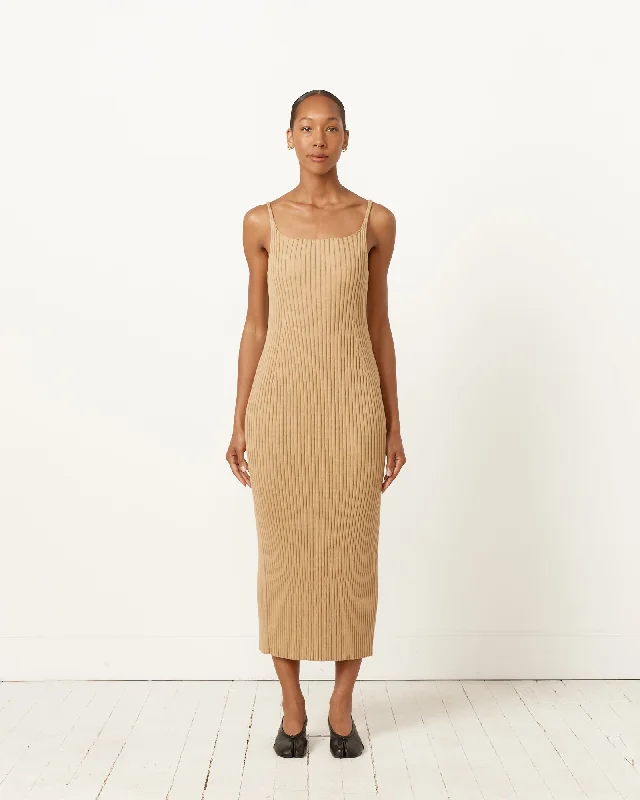 Wide Rib Knit Dress in Beige