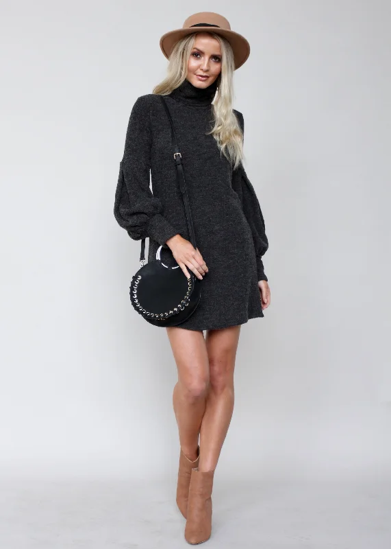 Ayana Roll Neck Knit Dress - Black