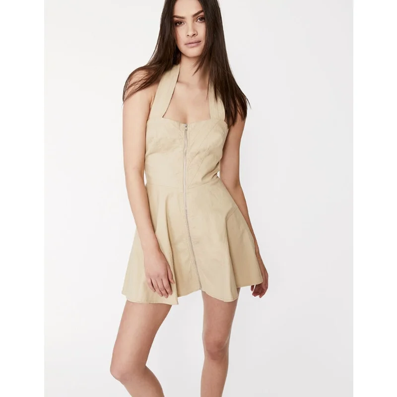 BARDOT Womens Lee Halter Utility Dress Medium US 6 Beige