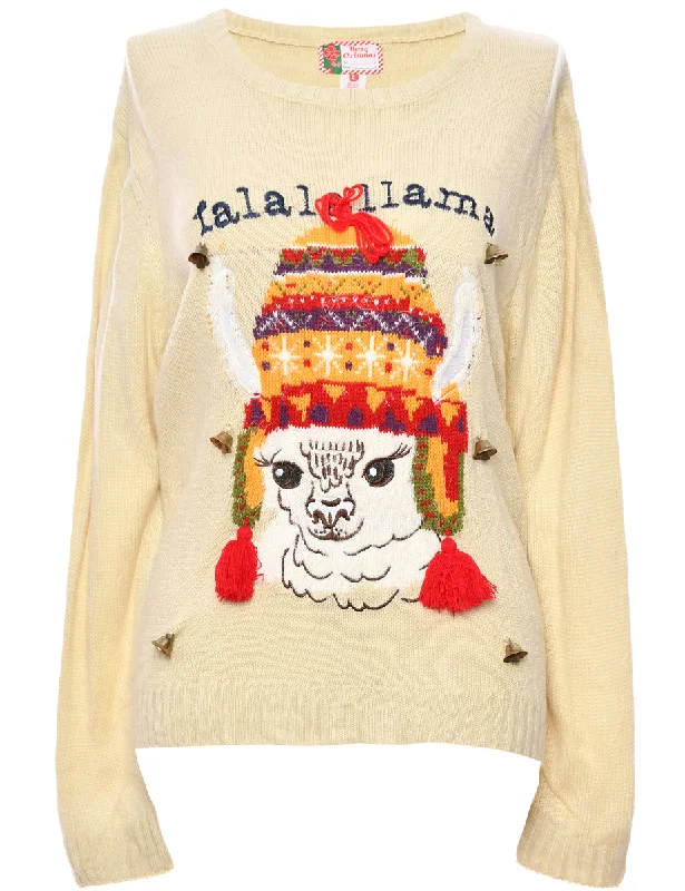 Beige Llama Christmas Jumper - XL