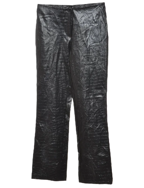 Black Faux Leather Snakeskin Trousers - W30 L32