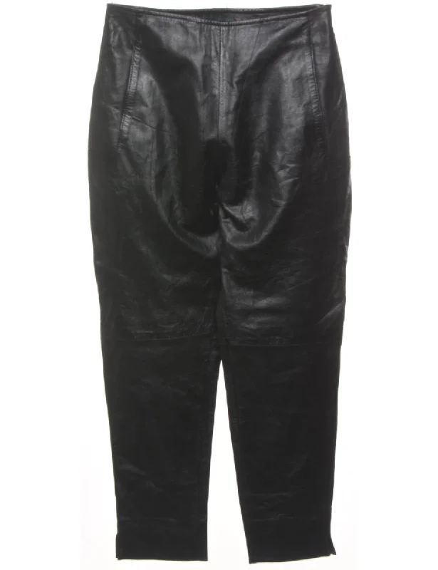 Black Leather Tapered Trousers - W29 L27