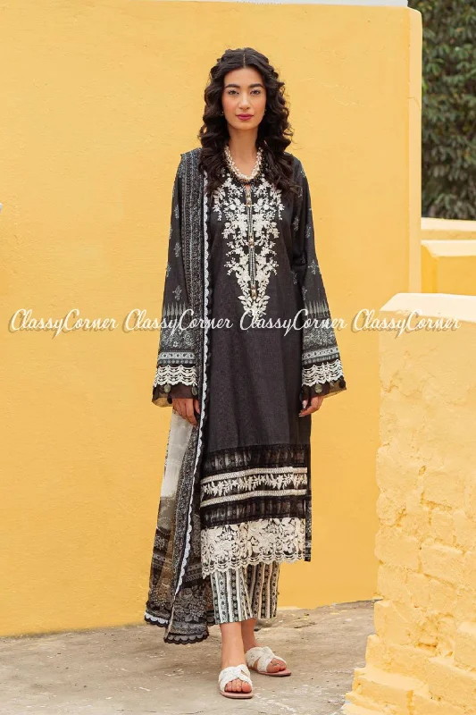 Black White Digital Printed Lawn Embroidered Salwar Kameez