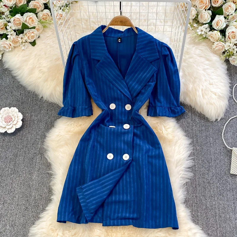 Blue Double-Breasted Striped Dress  10899