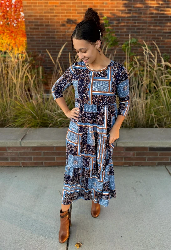 Blue Paisley Patchwork Dress