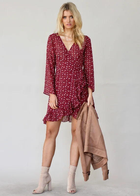 Breaking Habits Wrap Dress - Maroon