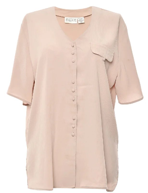 Button-Front Beige Classic Blouse - L