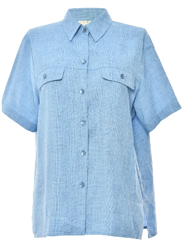 Button-Front Blue Blouse - M