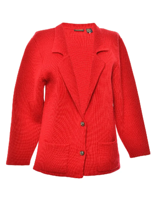 Red Classic Knit Button-Front Cardigan - S