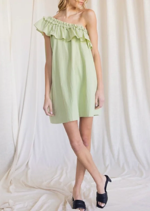 Pistachio One Shoulder Dress