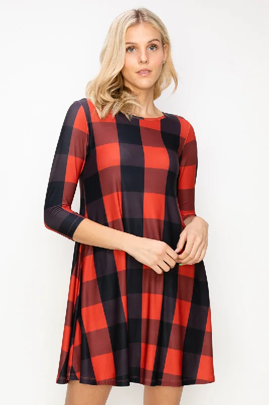 Checkered Plaid A-Line Christmas Dress