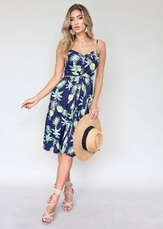 Coastal Distance Dress - Navy Tropicana