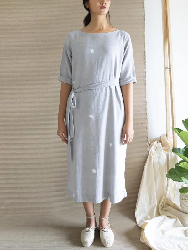 Cocoon Dress With Belt Grey