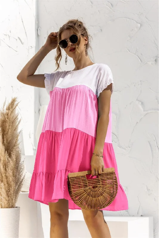 Color Block Ruffle Hem Dress