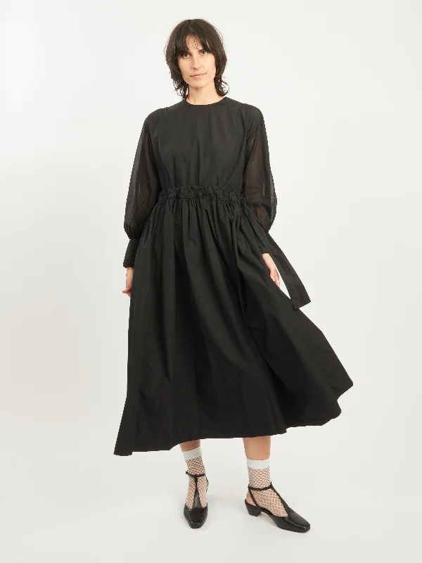 Black Suvin Cotton Broadcloth Farmer Dress