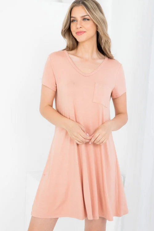 Sweet Adelya Desert V-Neckline With Front Pocket Ruffle Dress