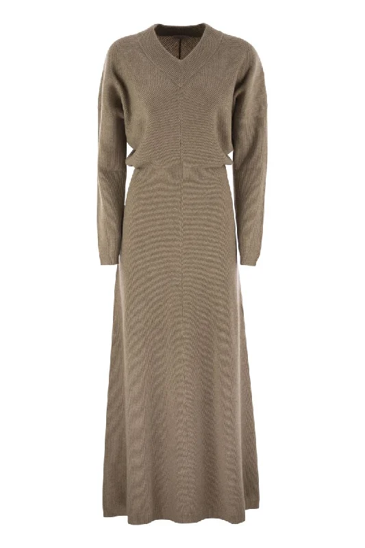 Diagonal cashmere rib knit dress