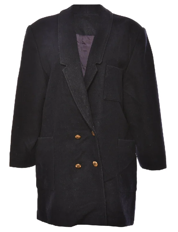 Double-Breasted Navy Wool Coat - L