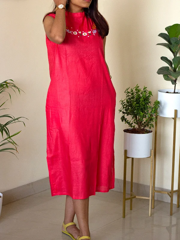 Embossed Staple Fuchsia Dress