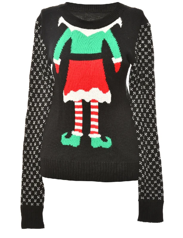 Festive Season Black Elf Christmas Jumper - XL