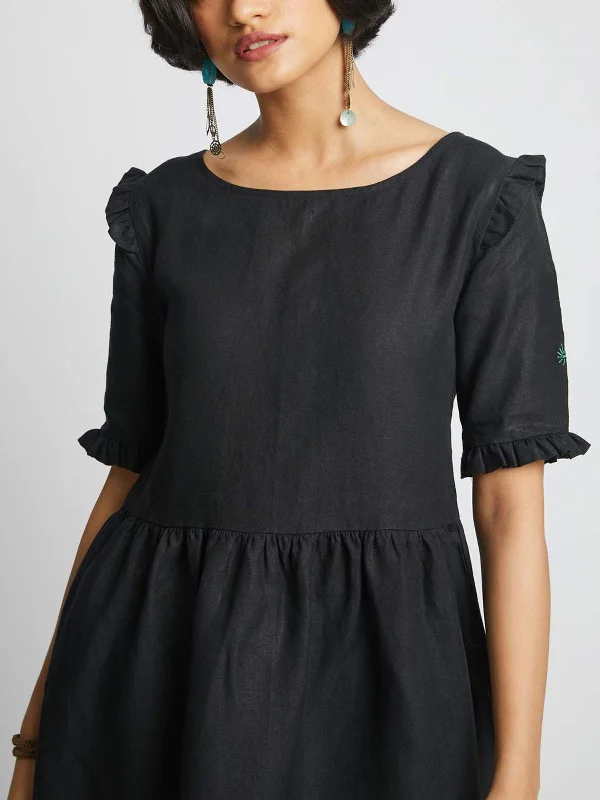 Flare Ruffle Dress Black