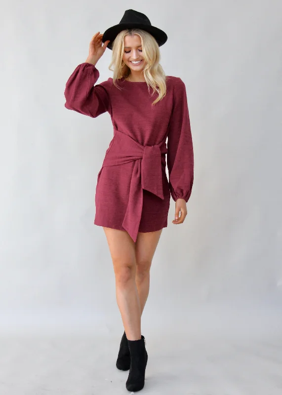 Flashing Lights Knit Dress - Wine