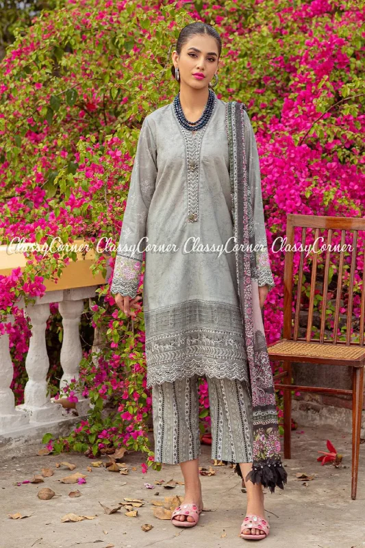 Grey Digital Printed Lawn Embroidered Pakistani Salwar Kameez