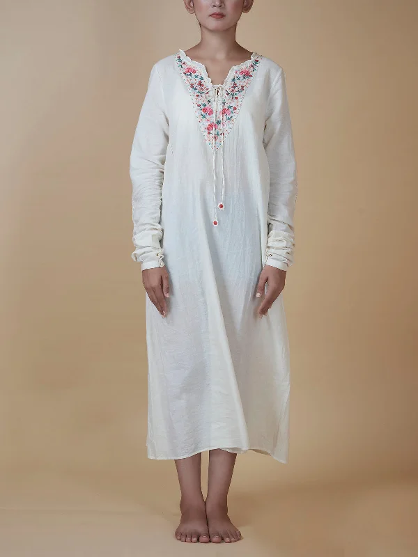 Hand Embroidered Dress Ivory