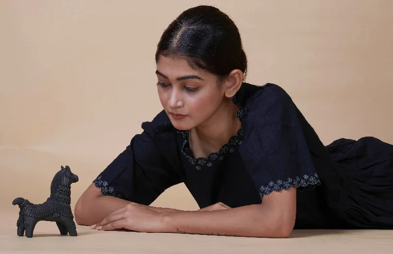 Hand Embroidered And Handwoven Cotton Dress Black