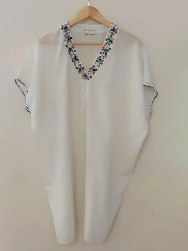 Handwoven Cotton Muslin Yoke Kaftan Natural Ivory