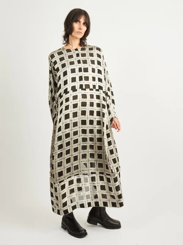 Light Burn Out Grid Dimness Dress