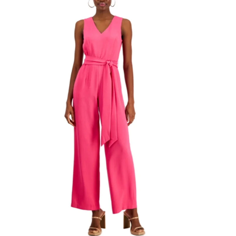 INTERNATIONAL CONCEPTS Jumpsuit Size 6 Pink V Neck Tie Waist Sleeveless NWT