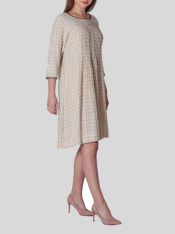 Kala Cotton Check Dress Beige And Black