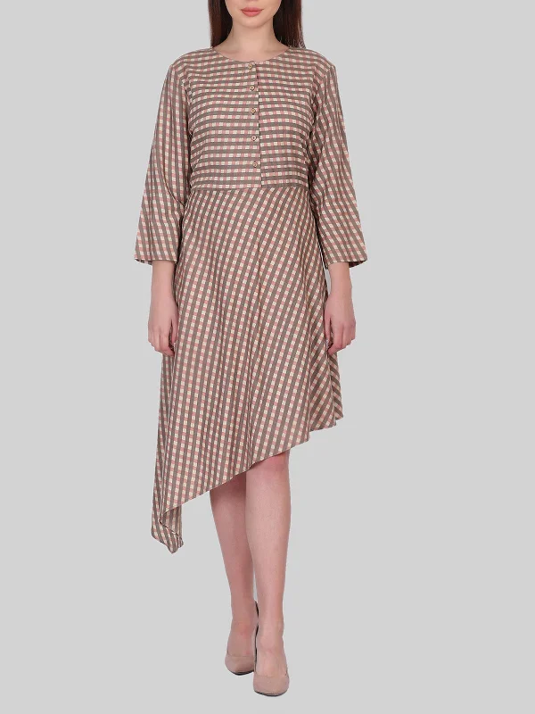 Khadi Asymmetric Cotton Dress Grey And Pink