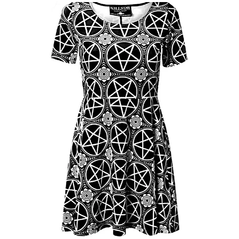 Killstar 'Let’s Make Magic' Black Velvet Skater Dress | Pentagram Neckline