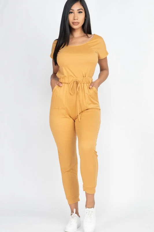 Ladies Two-Way Shoulder Drawstring Jumpsuit