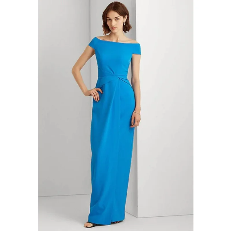 LAUREN RALPH LAUREN Off Shoulder Column Gown 12 Royal Blue Stretch Crepe NWT