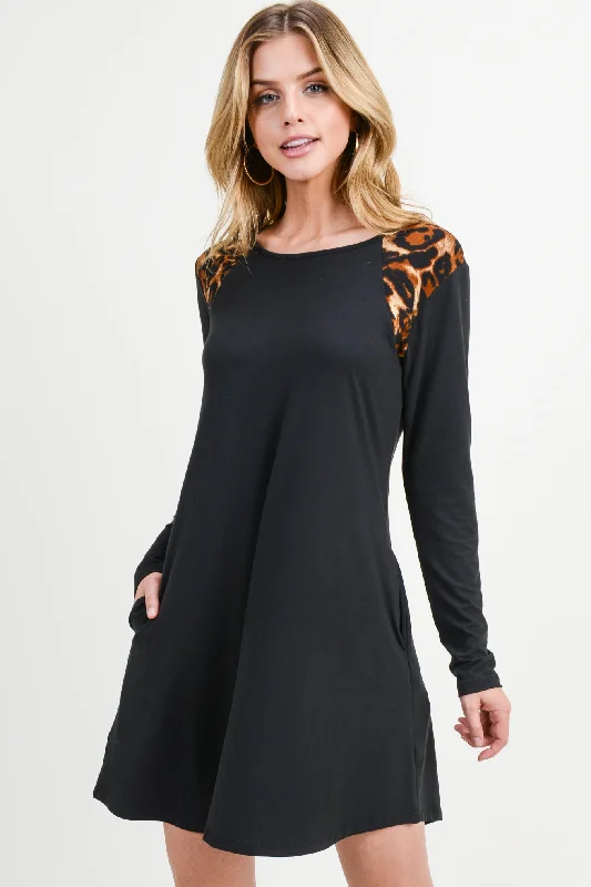 Leopard Shoulder Panel A-Line Dress