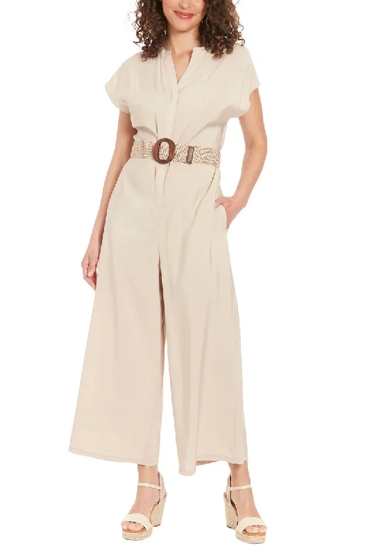 London Times Belted Wide Leg With Side Pockets Jumpsuit