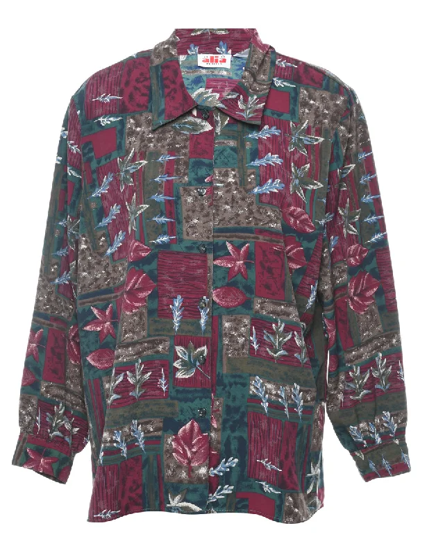 Multi-colour Foliage Design Blouse - XL