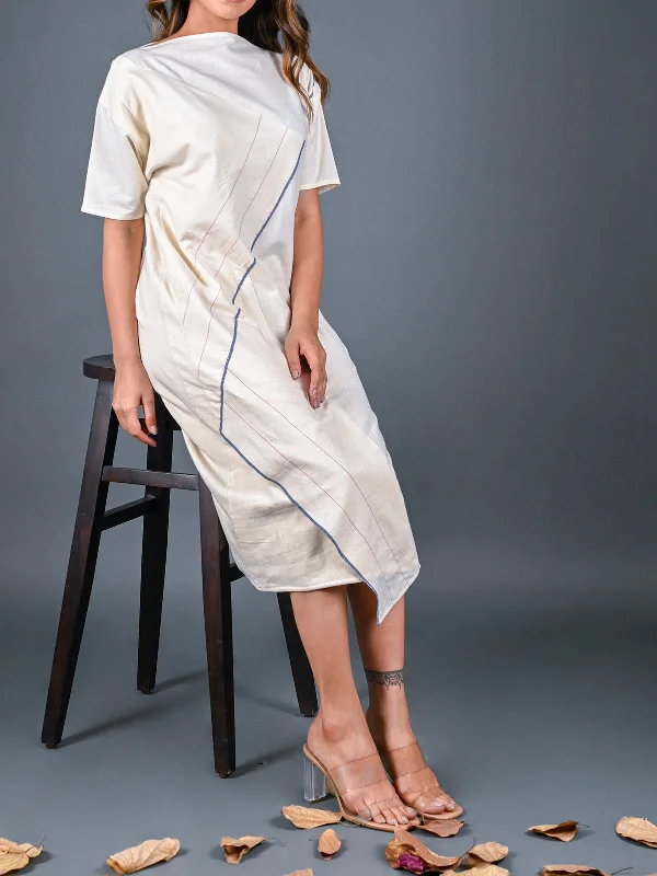 Natural White Zero Waste  Diagonal Detail Dress